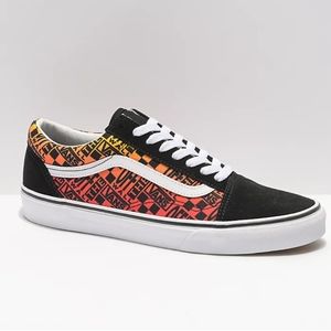 Vans Old Skool Logo Flame Shoes Women's Black Red